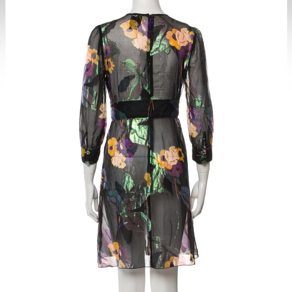 ANNA SUI Black Silk Shift Floral Print Mini Dress 2 - Picture 5 of 5